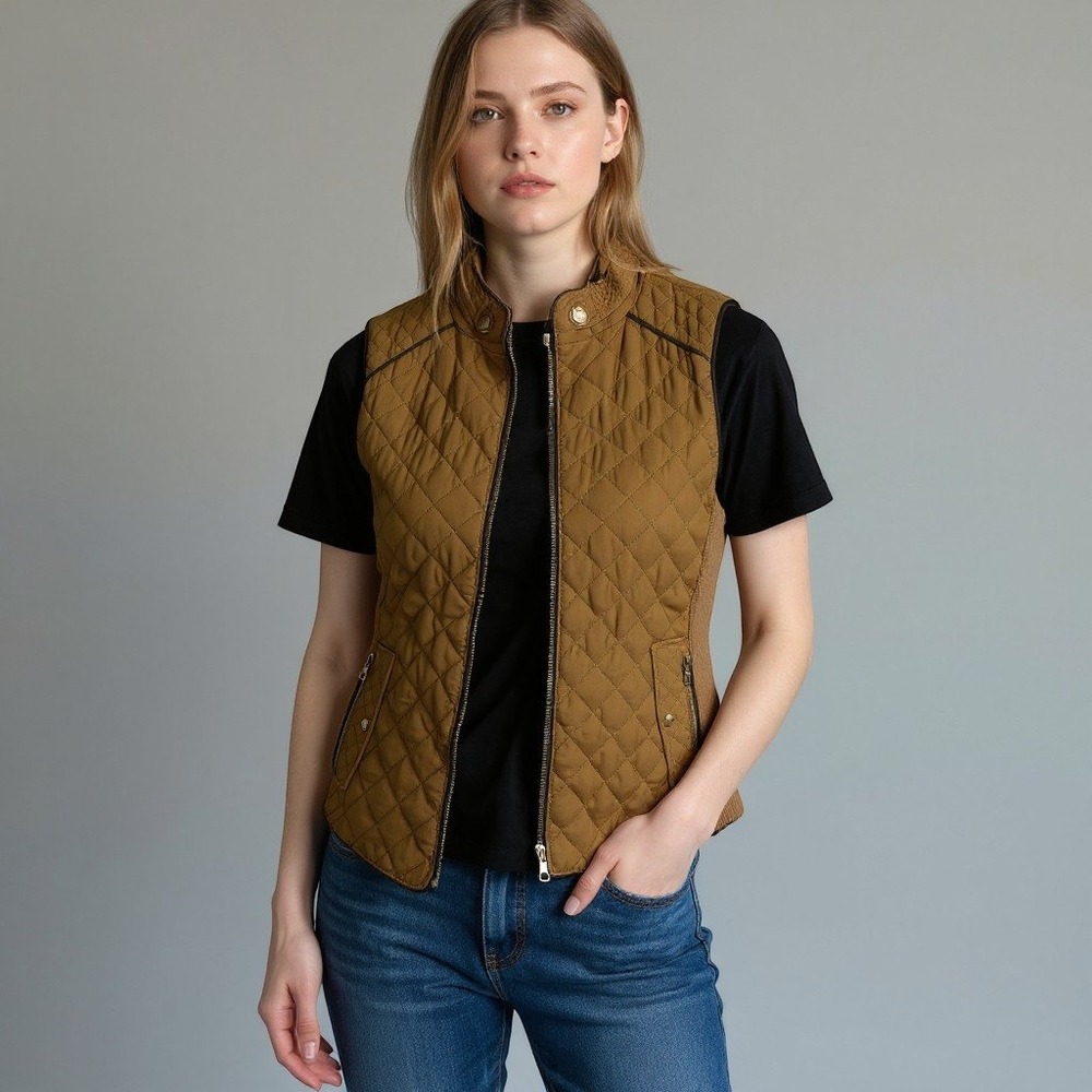 Love Tree‎ Womens Quilted Puffer Vest Camel Brown Size Large